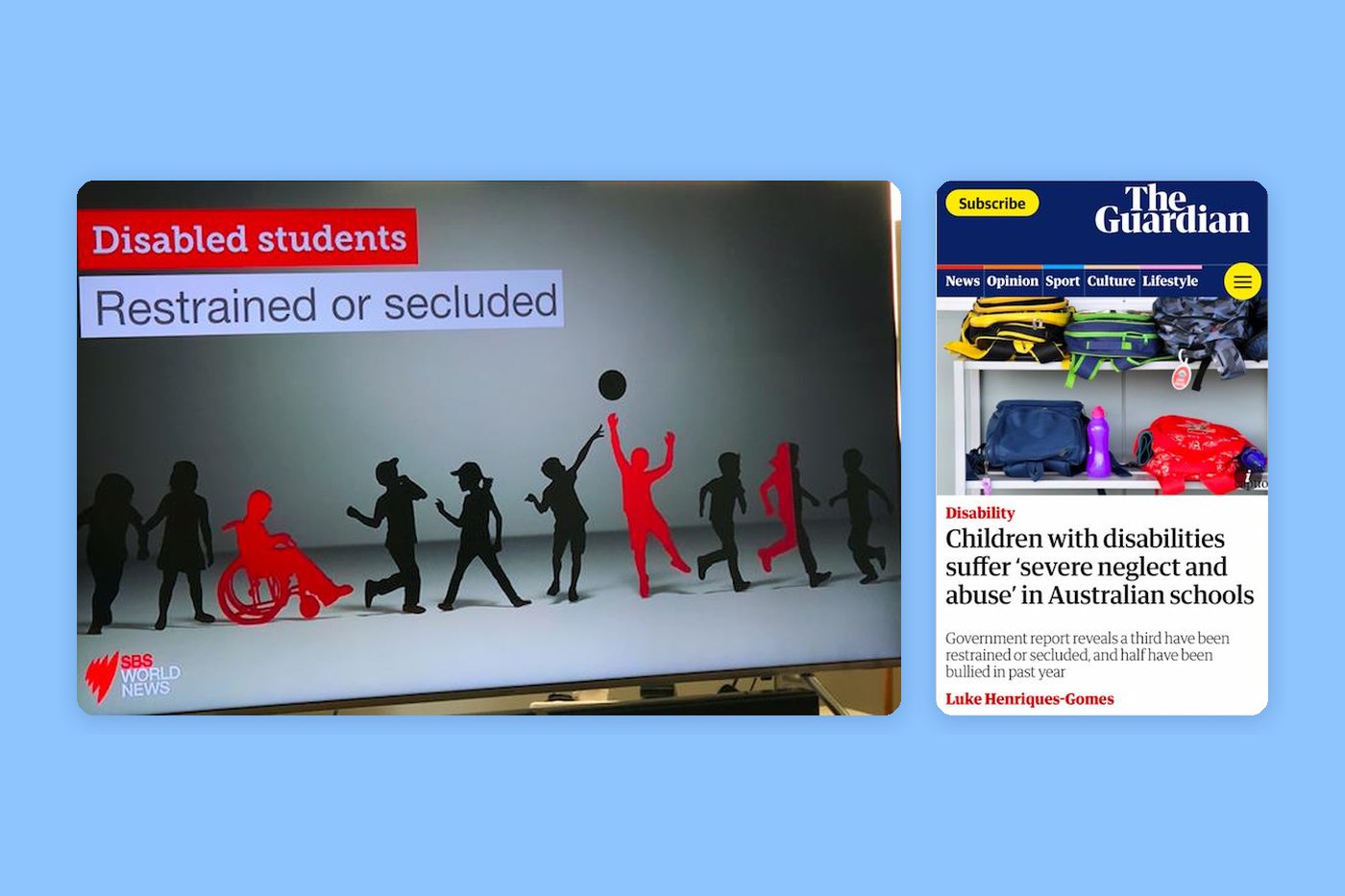 SBS World News and The Guardian coverage of CYDA’s inclusive education reports, 2019