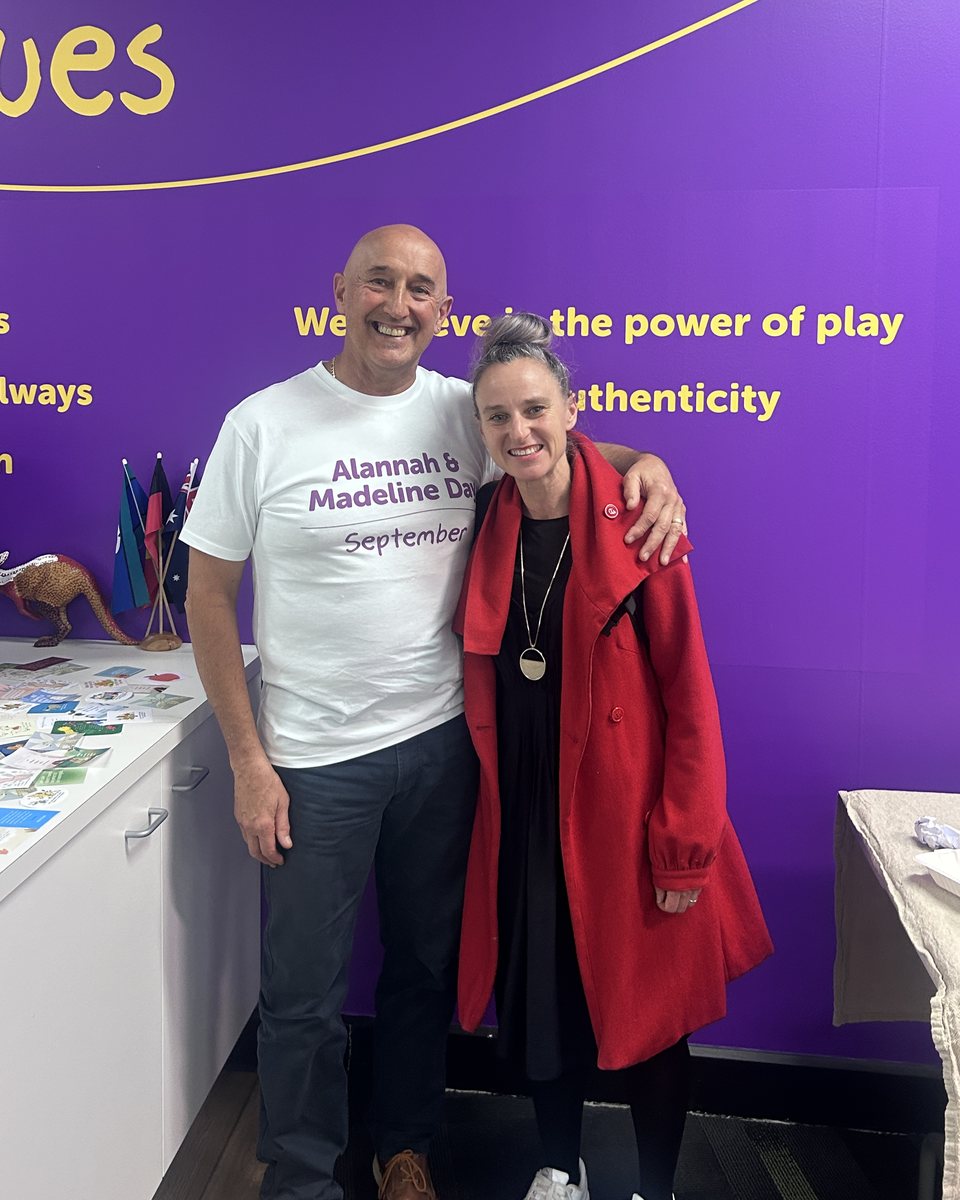Jane Metlikovec with Walter Mikac AM, founder of the Alannah & Madeline Foundation, on Alannah & Madeline Day