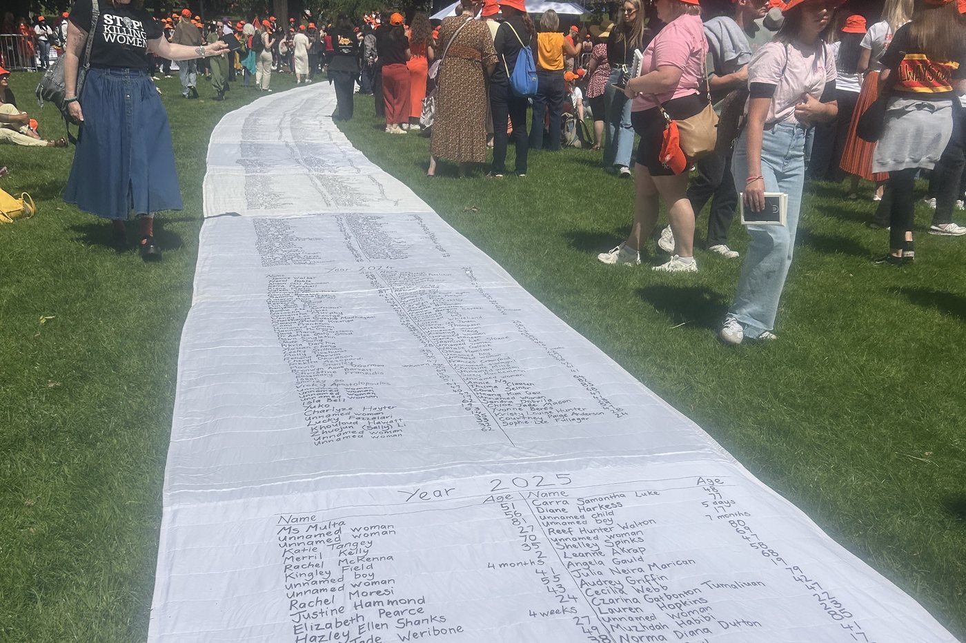 A memorial honouring women and children killed by violence, at the Walk Against Family Violence 2025